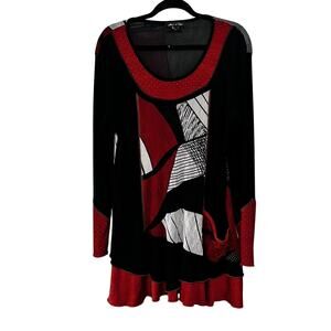 Michael Tyler Tunic Womens XL  Patchwork Long Sleeve Artsy Lagenlook Layered
